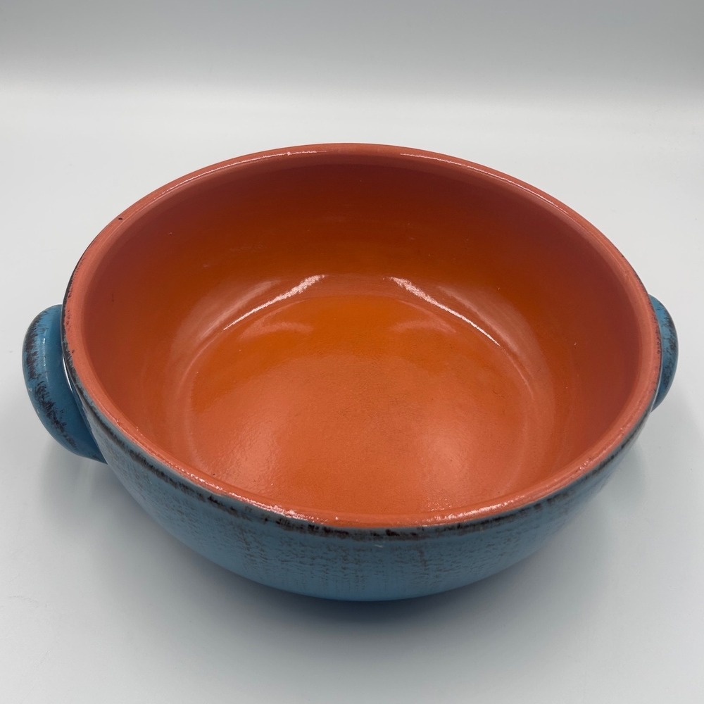 De Silva Pottery Terra Cotta Serving Bowl Blue Orange Handcrafted Made in Italy